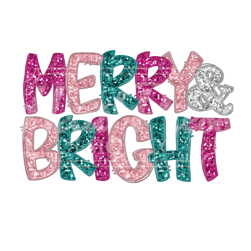 Merry & Bright (faux sequins) - DTF Transfer