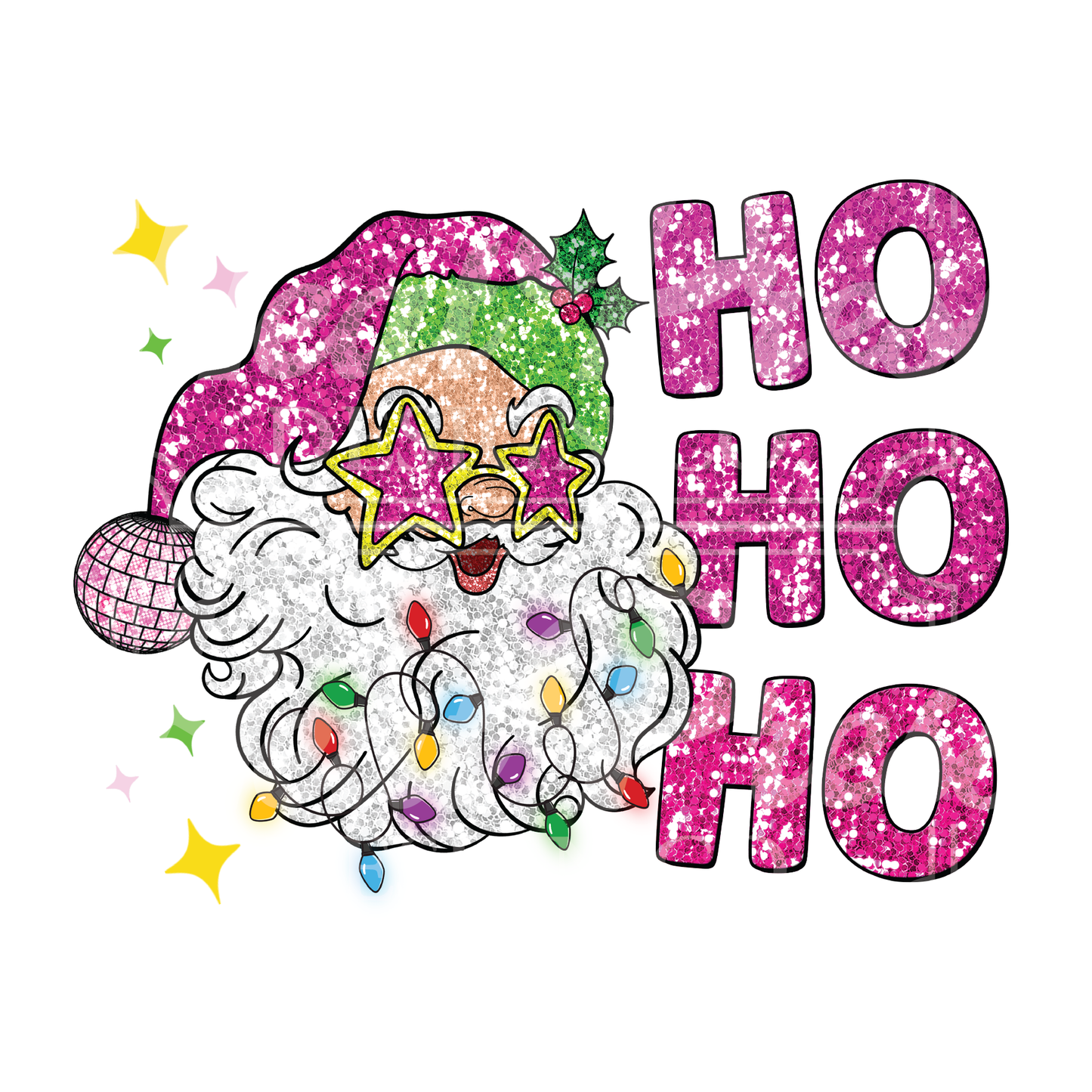 Glitter Ho Ho Ho Santa - DTF Transfer