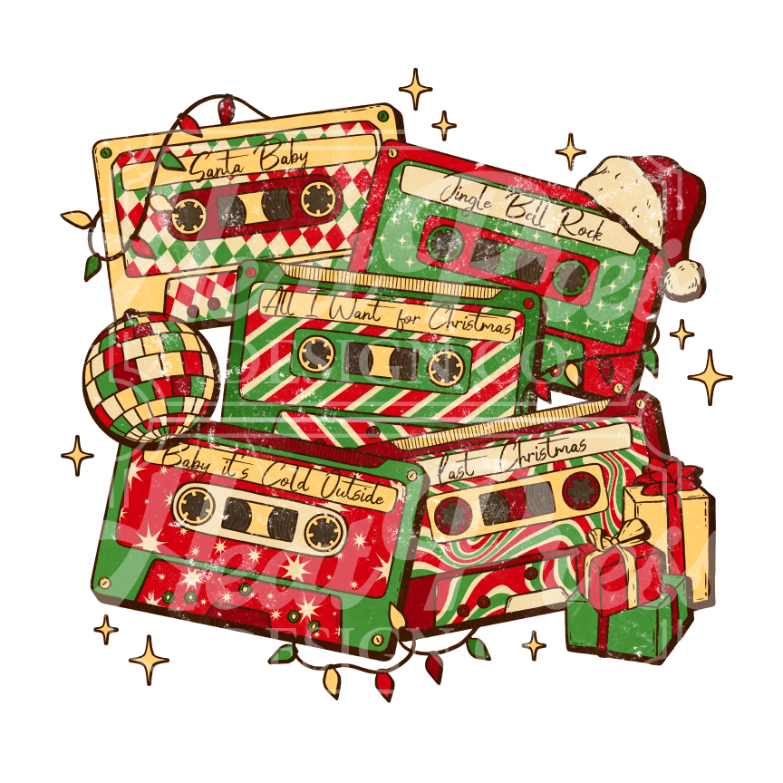 Christmas Cassette Tapes (distressed) - DTF Transfer