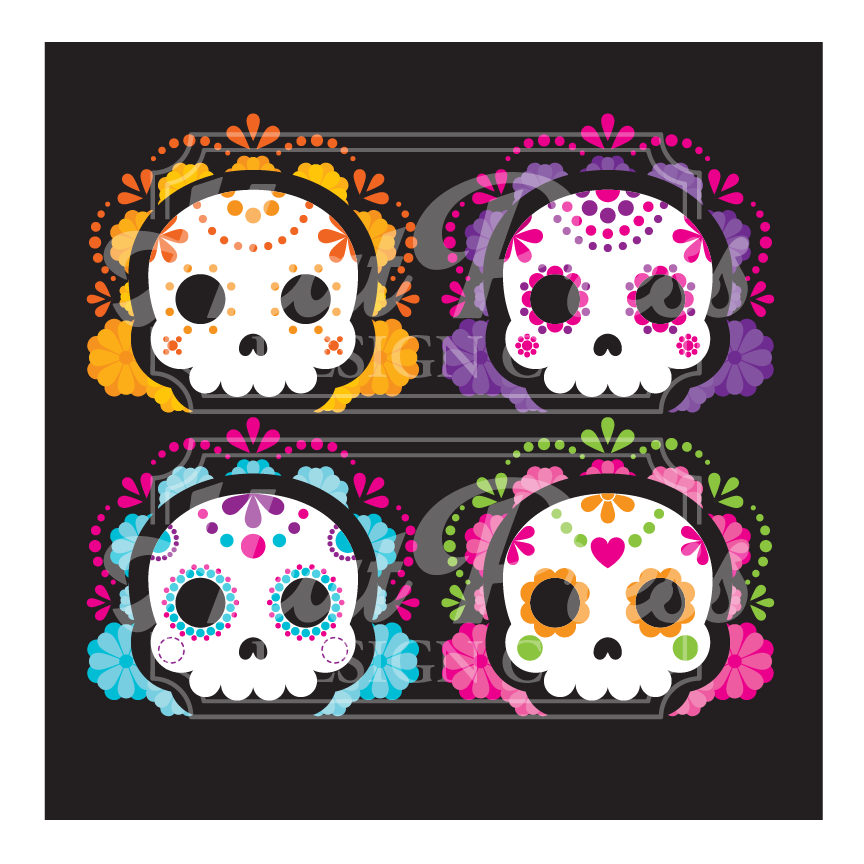 4 Sugar Skulls - DTF Transfer