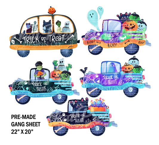 Halloween Cars - Pre-Made DTF Transfer Gang Sheet